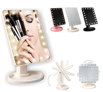 Large LED Makeup Mirror – Touch Screen, 360° Rotation, Bright Adjustable Light