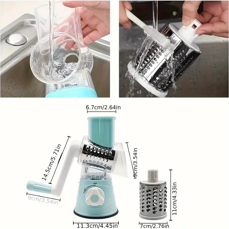 1 Set Multifunctional 3-in-1 Manual Cheese Grater – Handheld Rotary Vegetable Slicer & Shredder