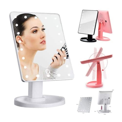 Large LED Makeup Mirror – Touch Screen, 360° Rotation, Bright Adjustable Light