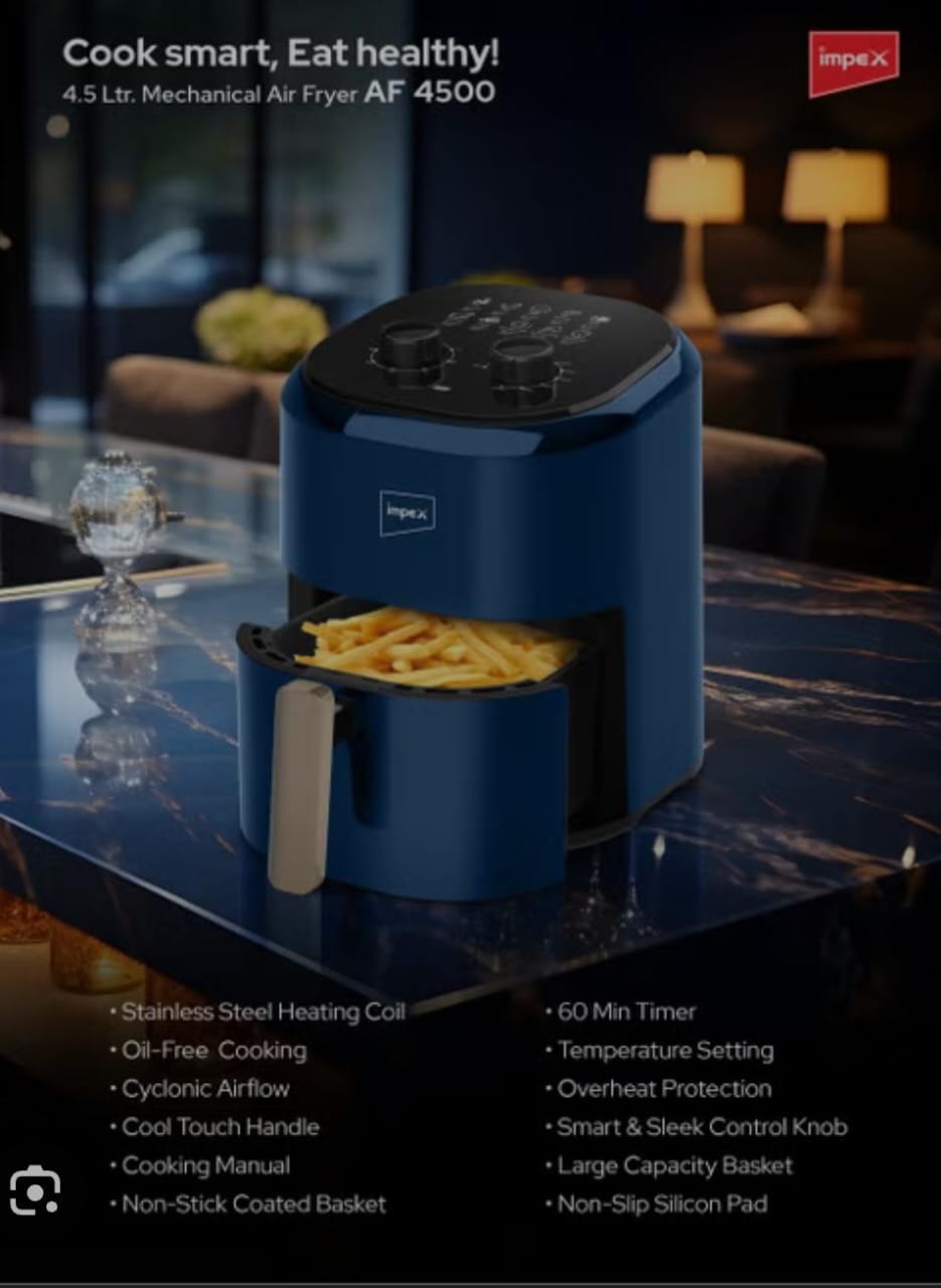 Impex 800W Compact Air Fryer – Oil-Free Healthy Cooking | Rapid Heat Circulation Technology