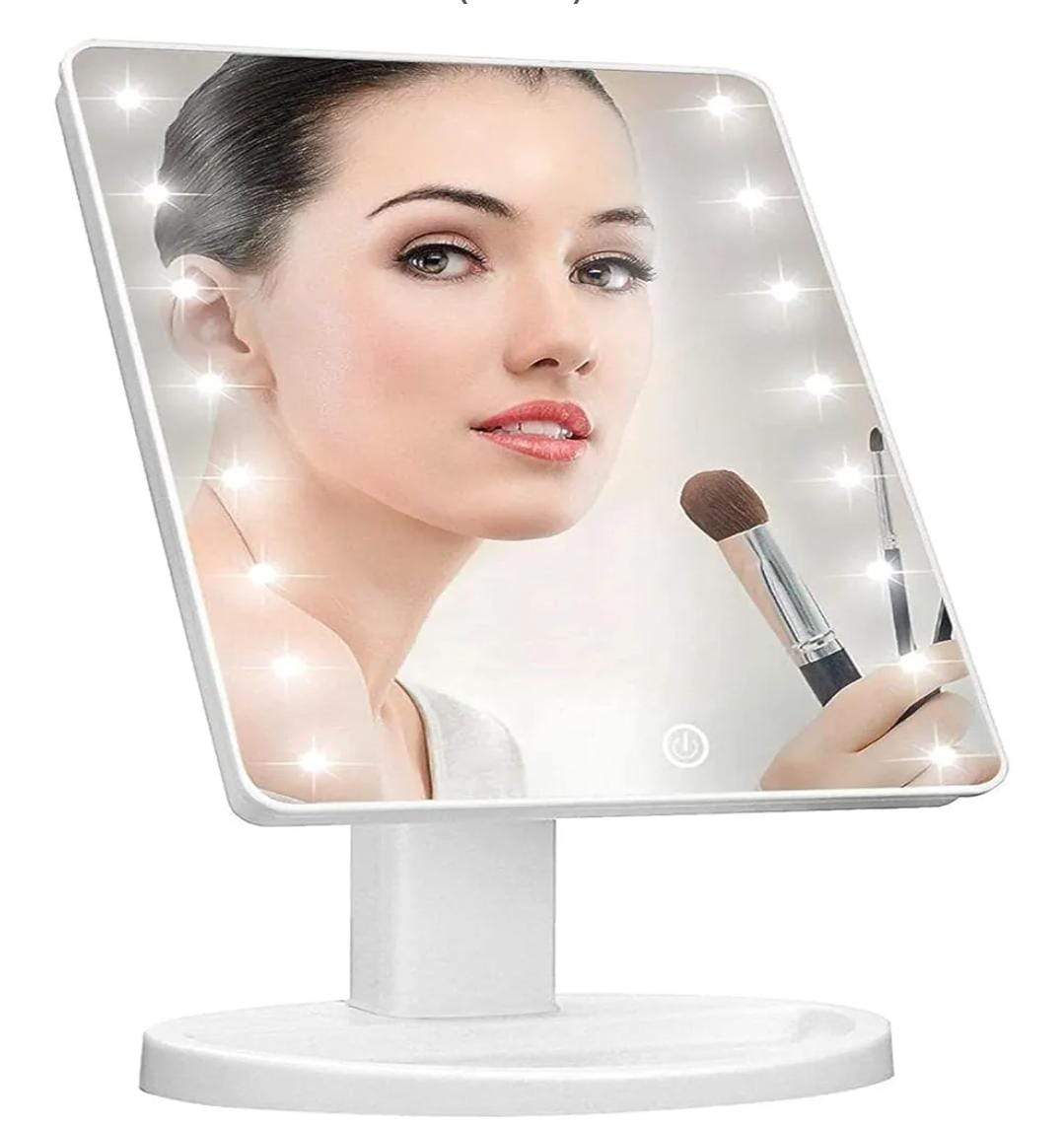 Large LED Makeup Mirror – Touch Screen, 360° Rotation, Bright Adjustable Light