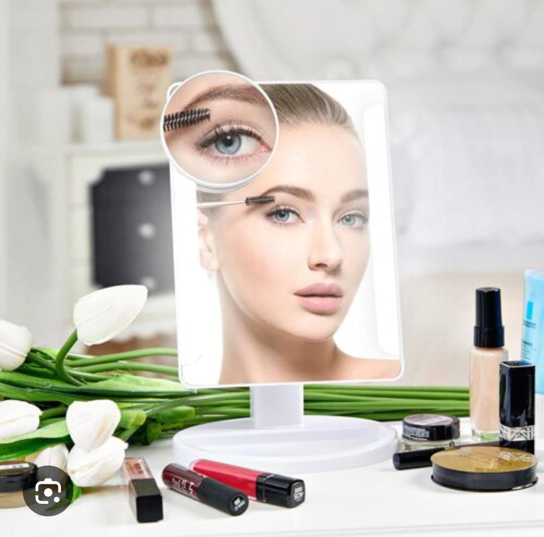 Large LED Makeup Mirror – Touch Screen, 360° Rotation, Bright Adjustable Light