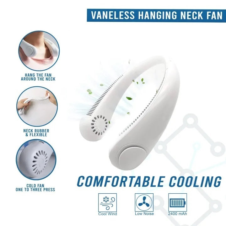 Vaneless Hanging Neck Fan – Hands-Free, Rechargeable Personal Cooling Device