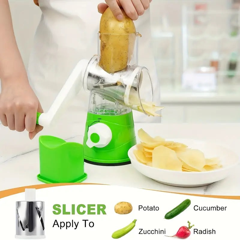 1 Set Multifunctional 3-in-1 Manual Cheese Grater – Handheld Rotary Vegetable Slicer & Shredder