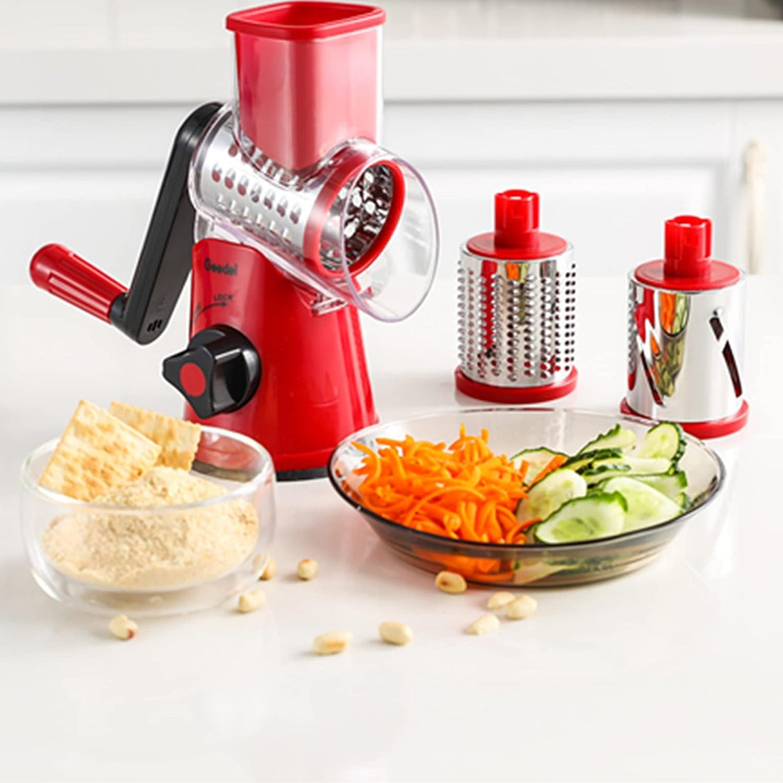 1 Set Multifunctional 3-in-1 Manual Cheese Grater – Handheld Rotary Vegetable Slicer & Shredder